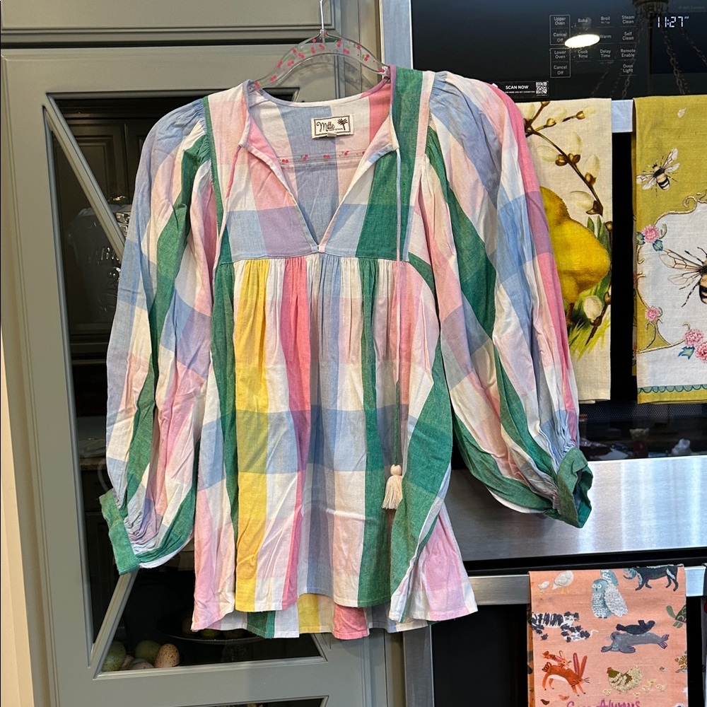 Mille Charlie Pastel Plaid Cotton Women's Top